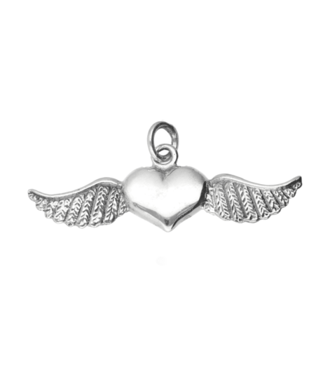 Silver Heart with Wings Large Necklace Pendant