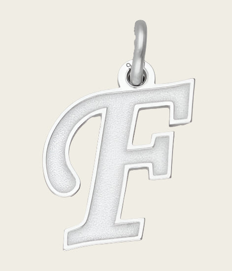 Zilveren letter F sierlijk mat-glans kettinghanger