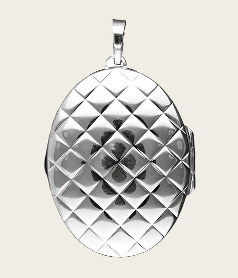 Zilveren Medaillon 44 mm. ovaal met ruit 2 foto's ketting hanger