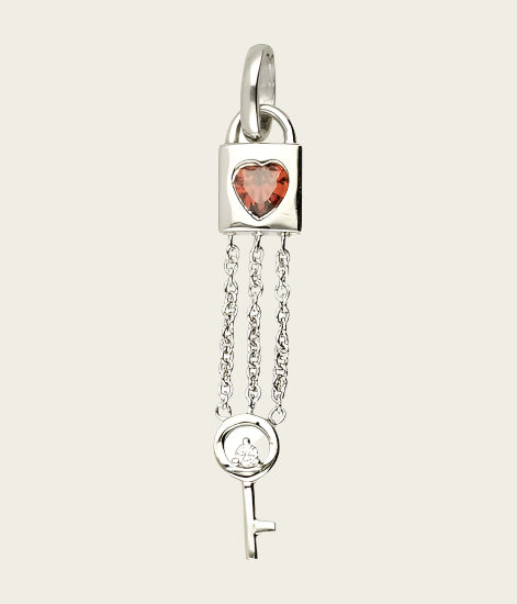 Zilveren Slot met ketting en sleutel met rood hartje kettinghanger