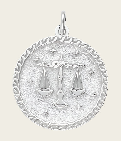 Silver Zodiac Sign Libra Round Necklace Pendant