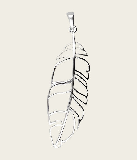 Silver Feather XL Openwork Necklace Pendant
