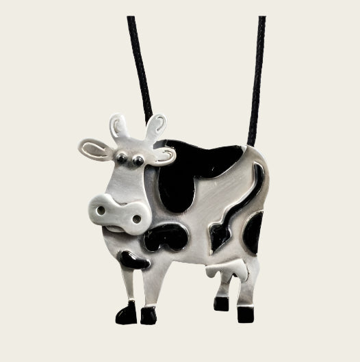 Silver Cow with Carton of Milk Necklace Pendant