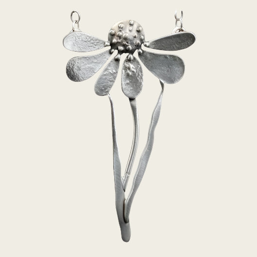 Zilveren Madelief of Margriet XL met Jasseron ketting 50 cm kettinghanger
