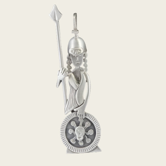 Zilveren God van de oorlog Ares XL met speer en schild kettinghanger