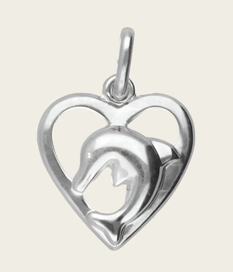 Silver Heart with Dolphin Necklace Pendant
