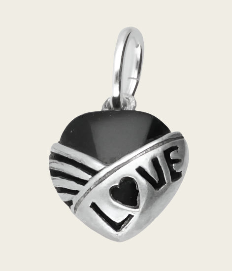 Zilveren Hart Onyx met Love kettinghanger
