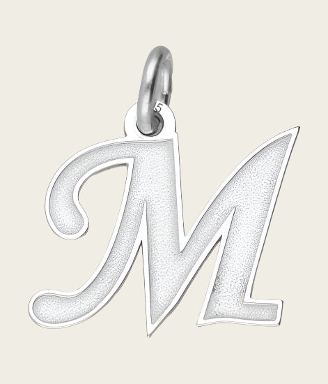 Zilveren letter M sierlijk mat-glans kettinghanger