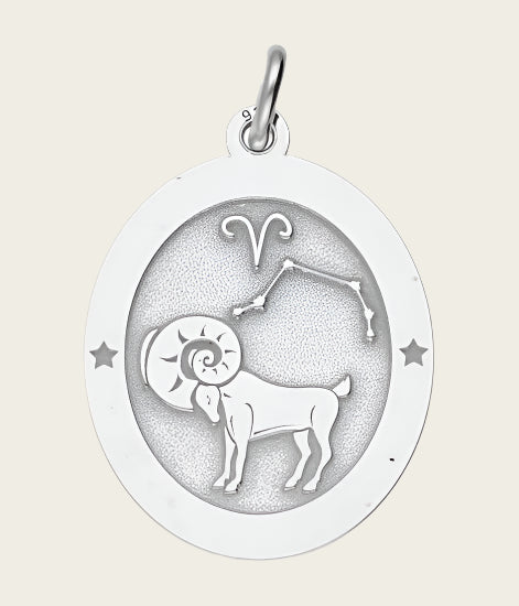Zilveren Sterrenbeeld ram ovaal kettinghanger