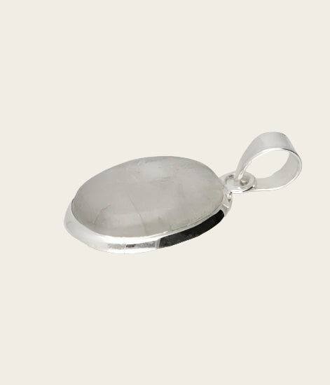 Silver Moonstone Gemstone Oval Smooth Necklace Pendant