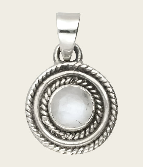 Silver Moonstone Gemstone Round Facet Cut Necklace Pendant