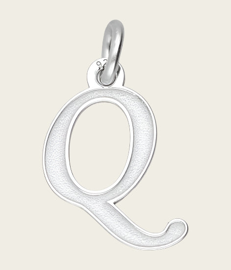 Zilveren letter Q sierlijk mat-glans kettinghanger