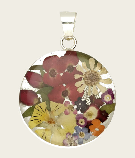 Zilveren Flowermix rond middel ketting hanger
