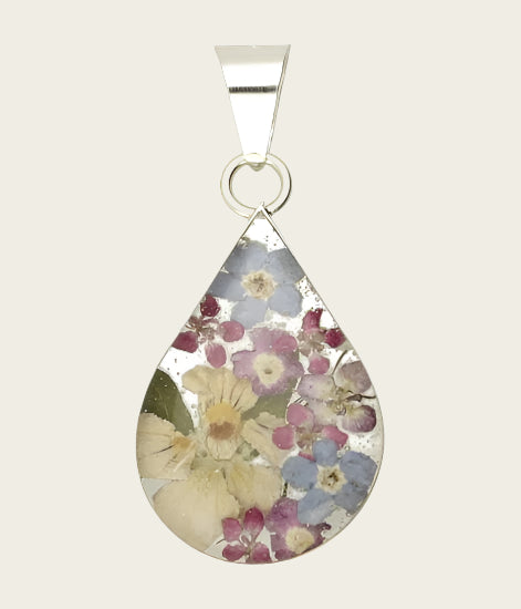 Zilveren Flowermix ovaal klein kettinghanger