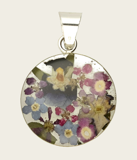 Zilveren Flowermix rond klein kettinghanger