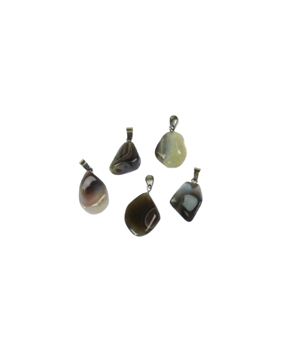 Agaat Botswana grijs edelsteen ketting hanger rvs