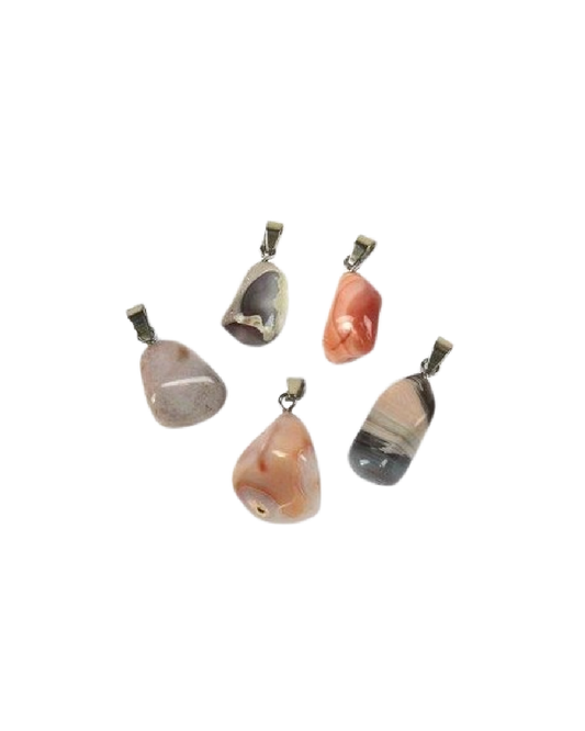 Agaat Botswana roze edelsteen ketting hanger rvs