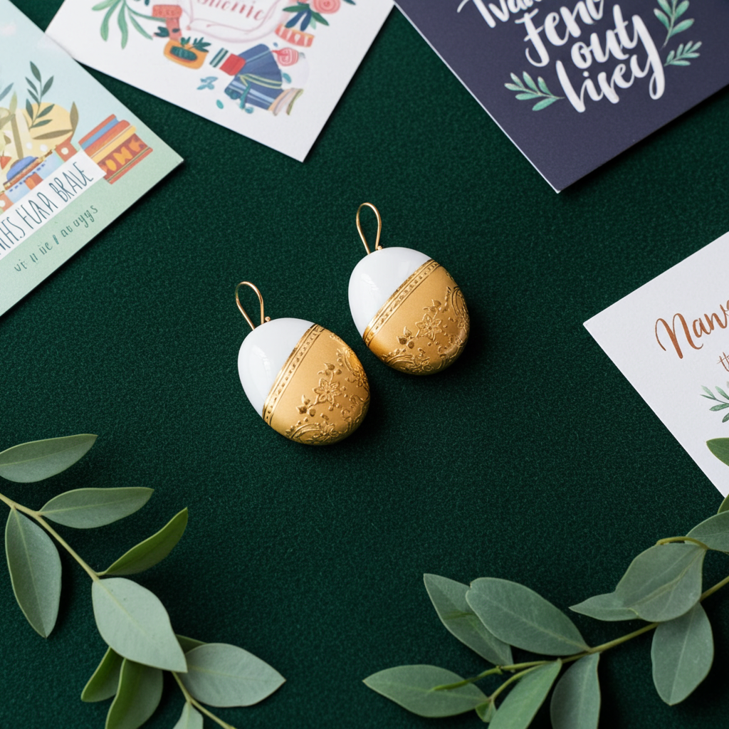 Ilse Collectie goud ovaal porseleinen oorhangers