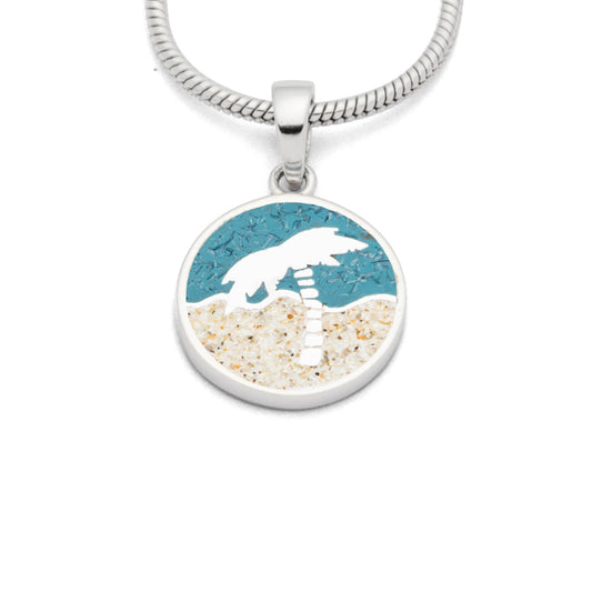 Zilveren ketting hanger Palmboom aan zee met echt zand KHZ-5765