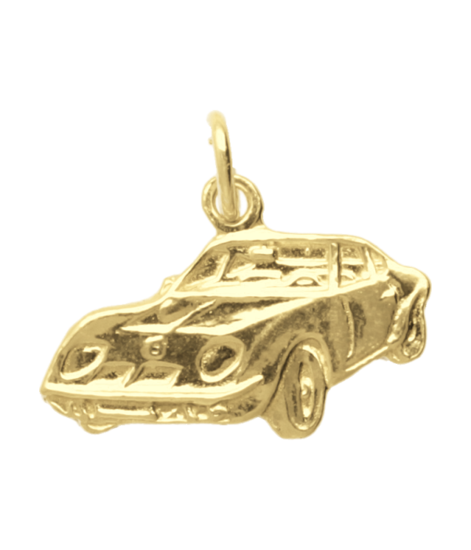 Zilveren Sportauto vlak ketting hanger 14 karaat goud verguld