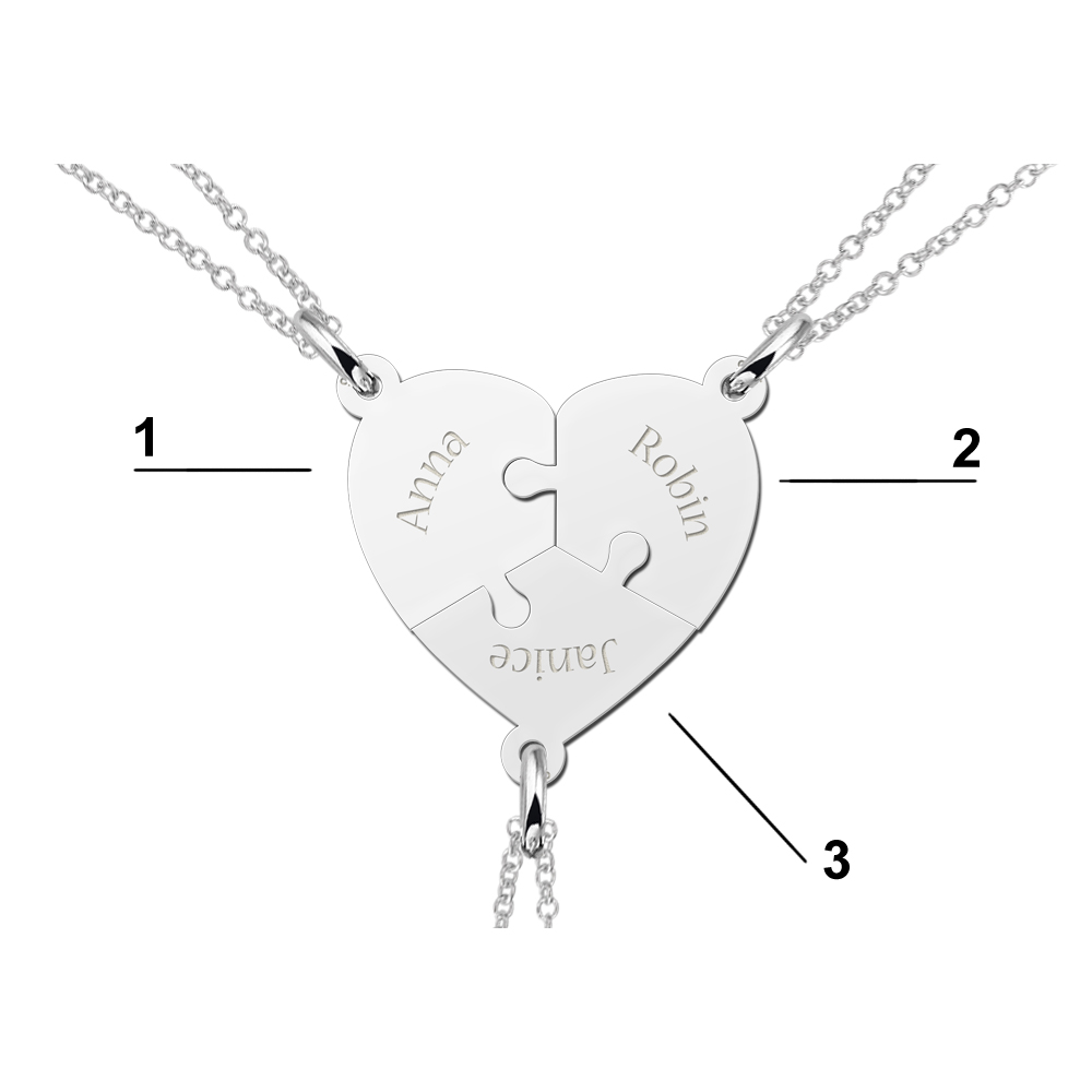 Zilveren graveerplaatje breekhanger Puzzelhart trio ketting hanger Zilveren-breekhanger-hartje-in-drie