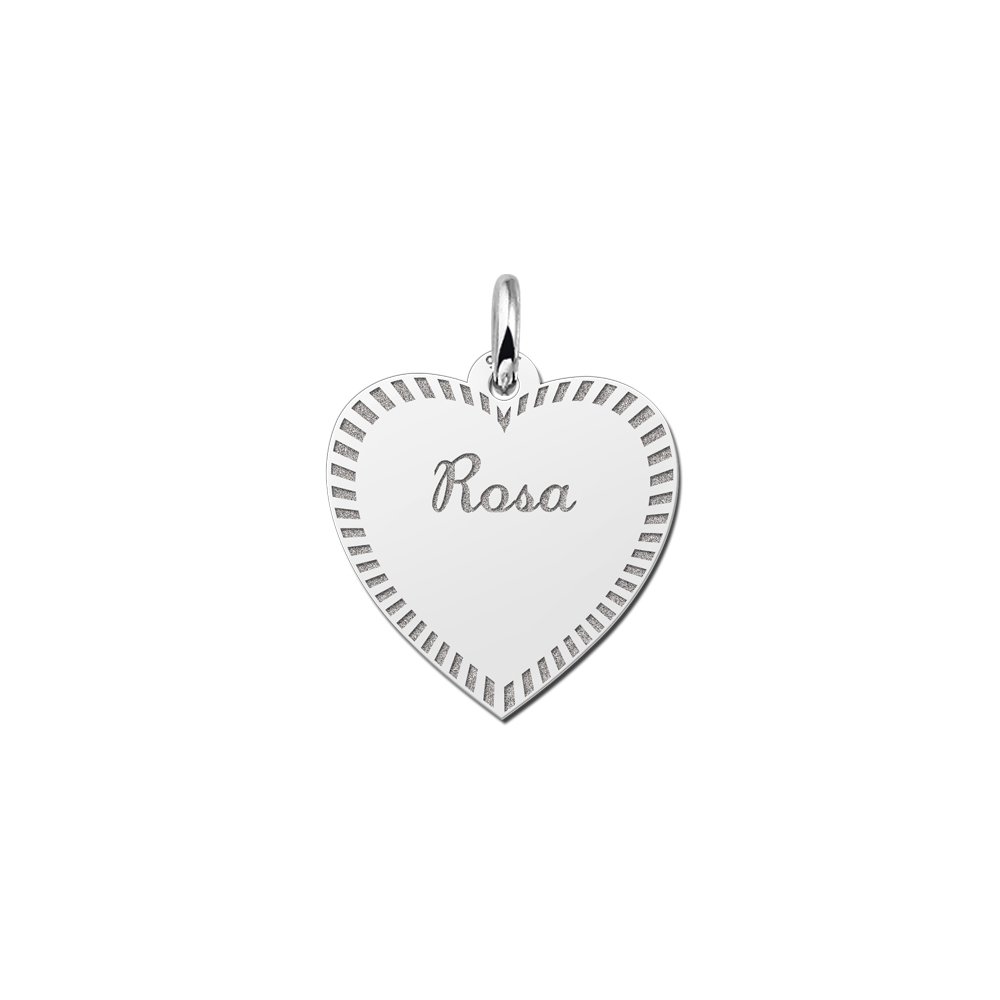 Zilveren graveerplaatje Hart met hartje en rand ketting hanger Zilveren-graveerplaatje-hart-met-rand