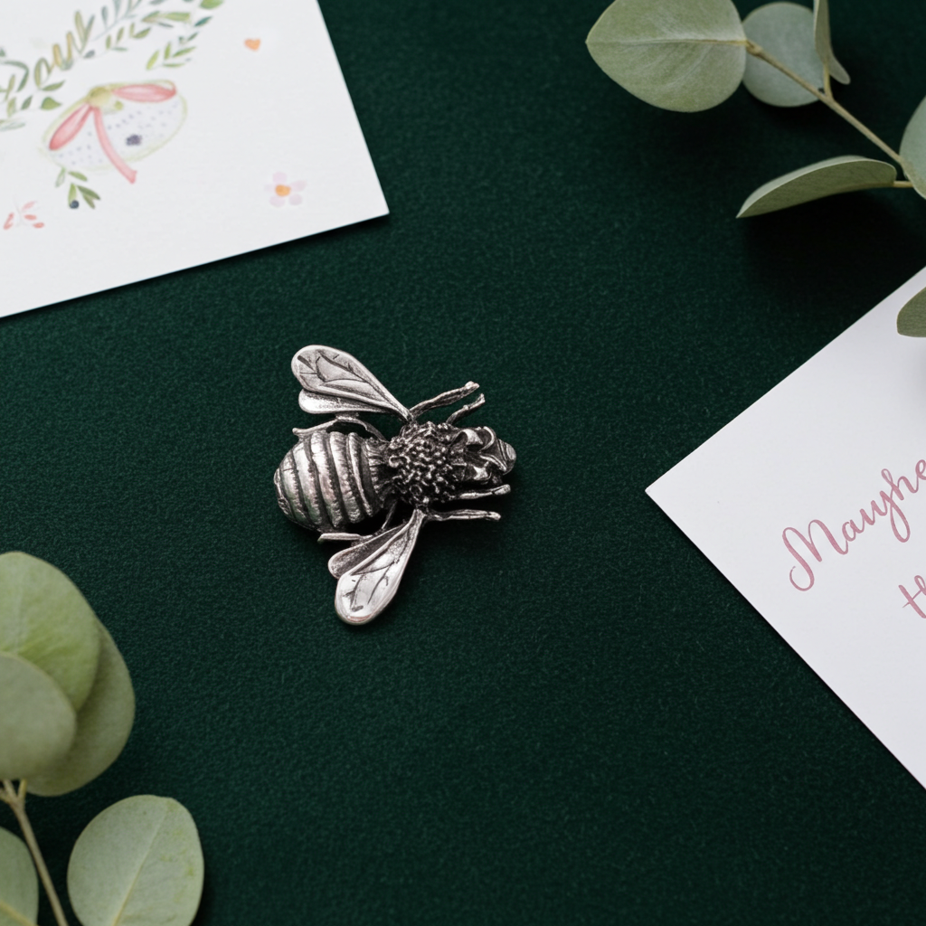 Zilveren Bij broche kledingspeld