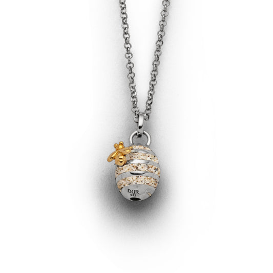 Zilveren ketting hanger Bij op bijenkorf met zand met fijne ketting 42 cm image_K2735_1