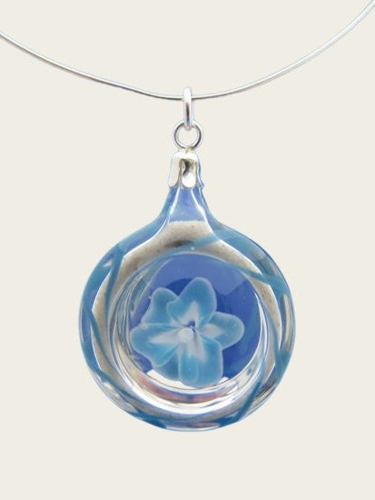 Ashes & memorial pendant flower in glass hand blown