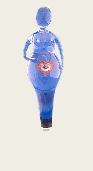 Ashes & memorial image Pregnant woman with heart in glass hand blown on plinth