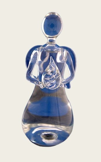 As & herdenking beeld Engel met vlam in glas hand geblazen op sokkel