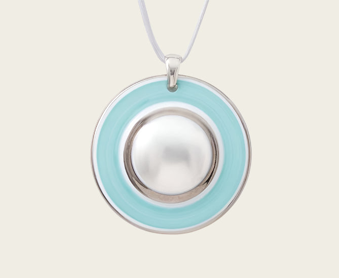 Moon Collection turquoise and silver round porcelain necklace pendant