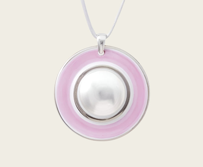 Moon Collection Pink and Silver Round Porcelain Necklace Pendant