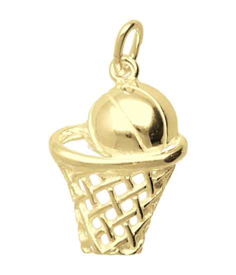 Gouden Basketbal in net ketting hanger