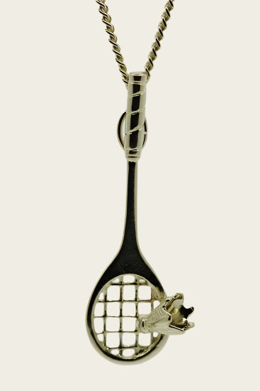 Gouden badmintonracket met shuttle ketting hanger