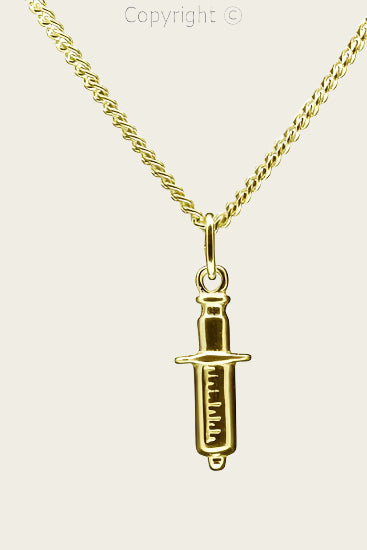 Golden Injection Syringe Necklace Pendant