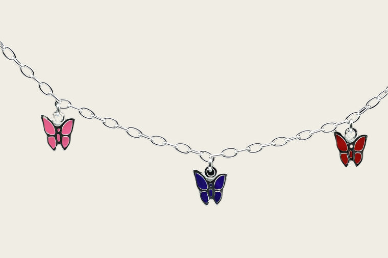 Zilveren 3 vlinders Kinder armband - 14 cm