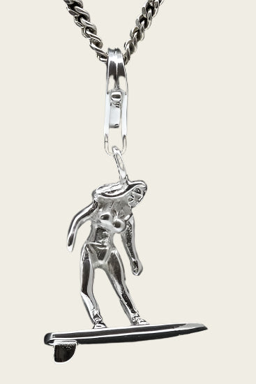 Silver Wave Surfer Woman Pendant and/or Charm