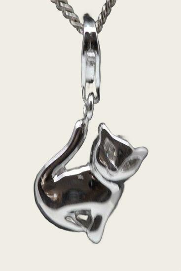Zilveren Poes zittend hanger en/of bedel