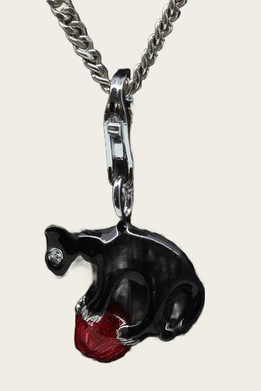Zilveren Poes met rode bal hanger en/of bedel