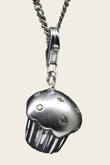 Zilveren Muffin - Cupcake zilver met zirkonia hanger en/of bedel