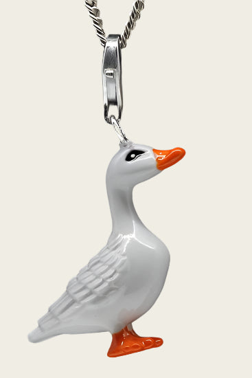 Zilveren Gans wit groot hanger en/of bedel