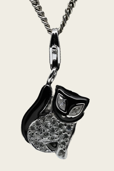 Zilveren Poes met kristallen hanger en/of bedel
