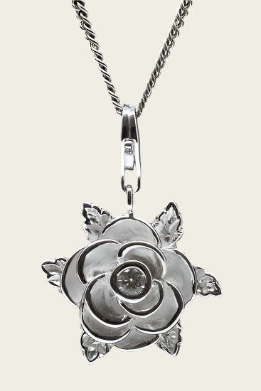 Silver Rose with Zirconia Pendant and/or Charm