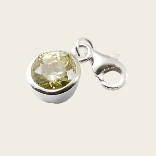 Silver Button Yellow Crystal Cut Pendant and/or Charm