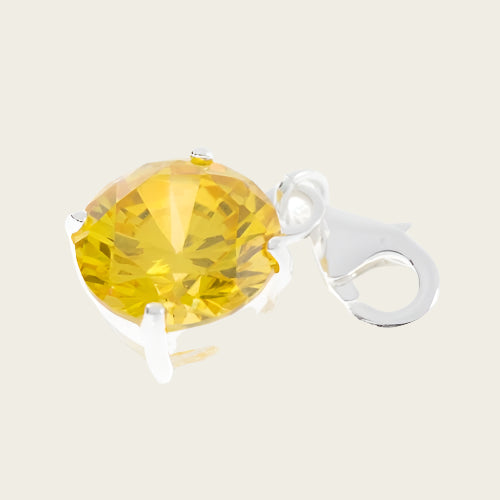 Silver Crystal cut yellow in 4-point setting pendant and/or charm