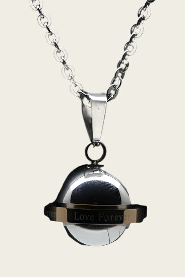 RVS As & Herdenking Bol draaiende ring love forever ketting hanger