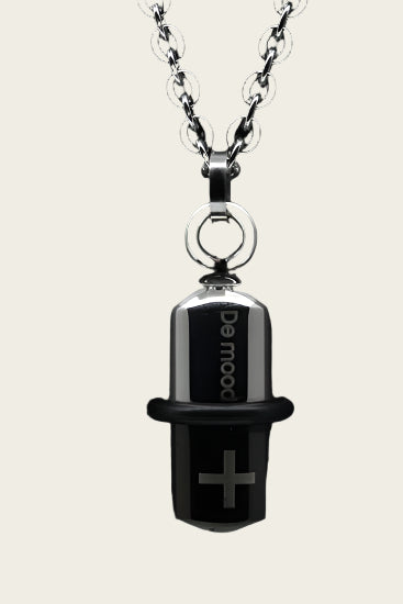 RVS As & Herdenking Ovalen top zwart met kruis ketting hanger
