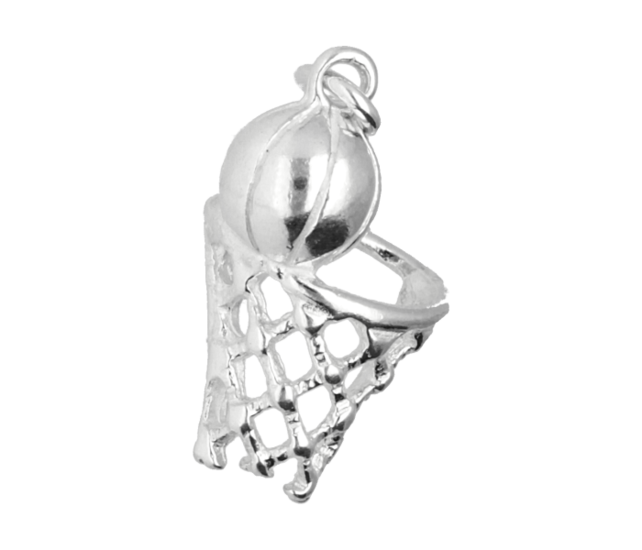 Silver Basketball Necklace Pendant - with net