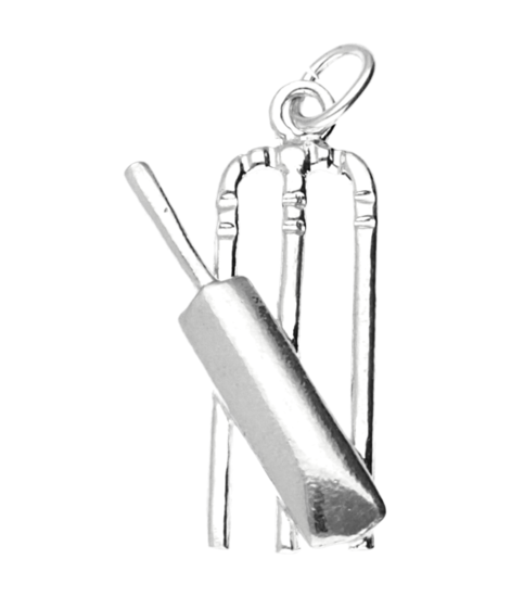 Zilveren Whicket met Cricket bat ketting hanger